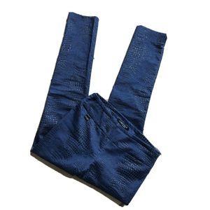 Lisette Small Blue Faux Leather Reptile Leggings